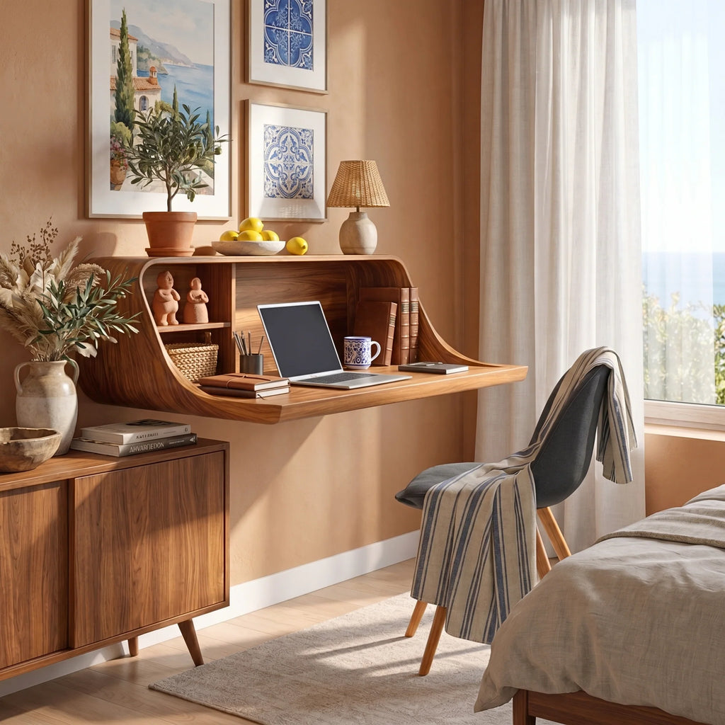 Modern Floating Desk with Integrated Shelves