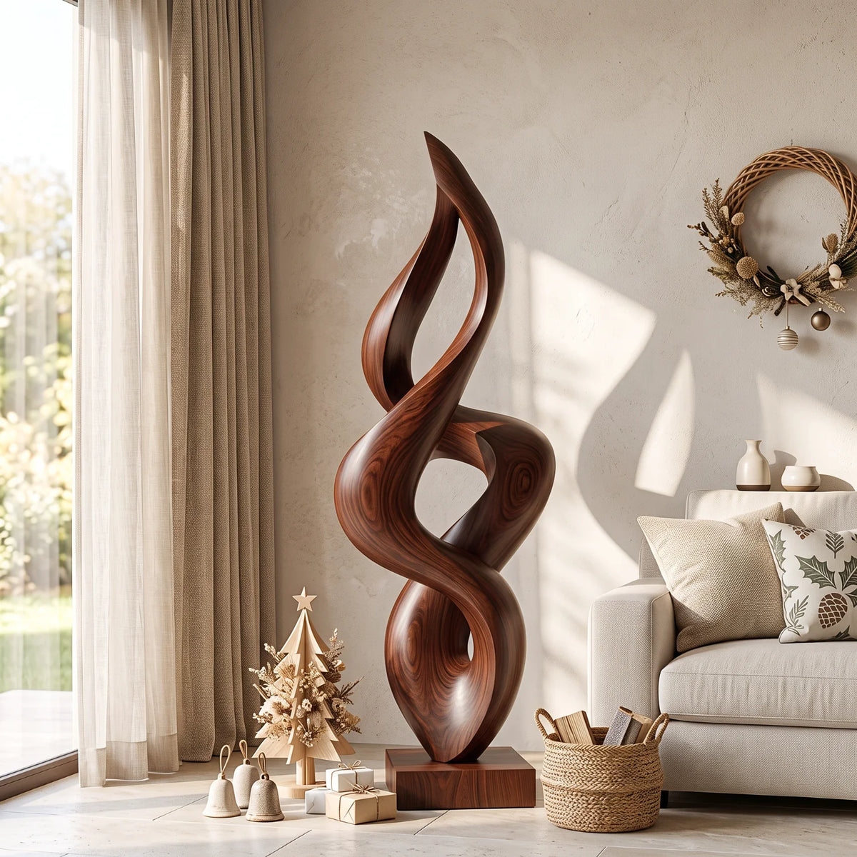 Handcrafted Abstract Twisted Wood Sculpture – Contemporary Solid Wood Art for Modern Home Décor