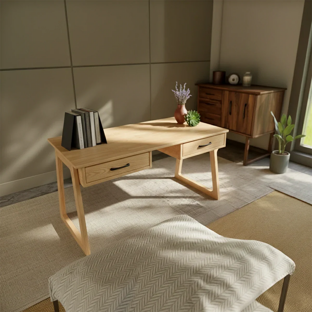 Mid-Century Solid Wood Writing Desk with Drawers