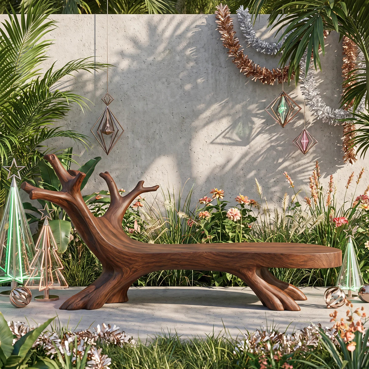 Tree Branch – Solid Wood Garden Bench with Sculptural Root Base