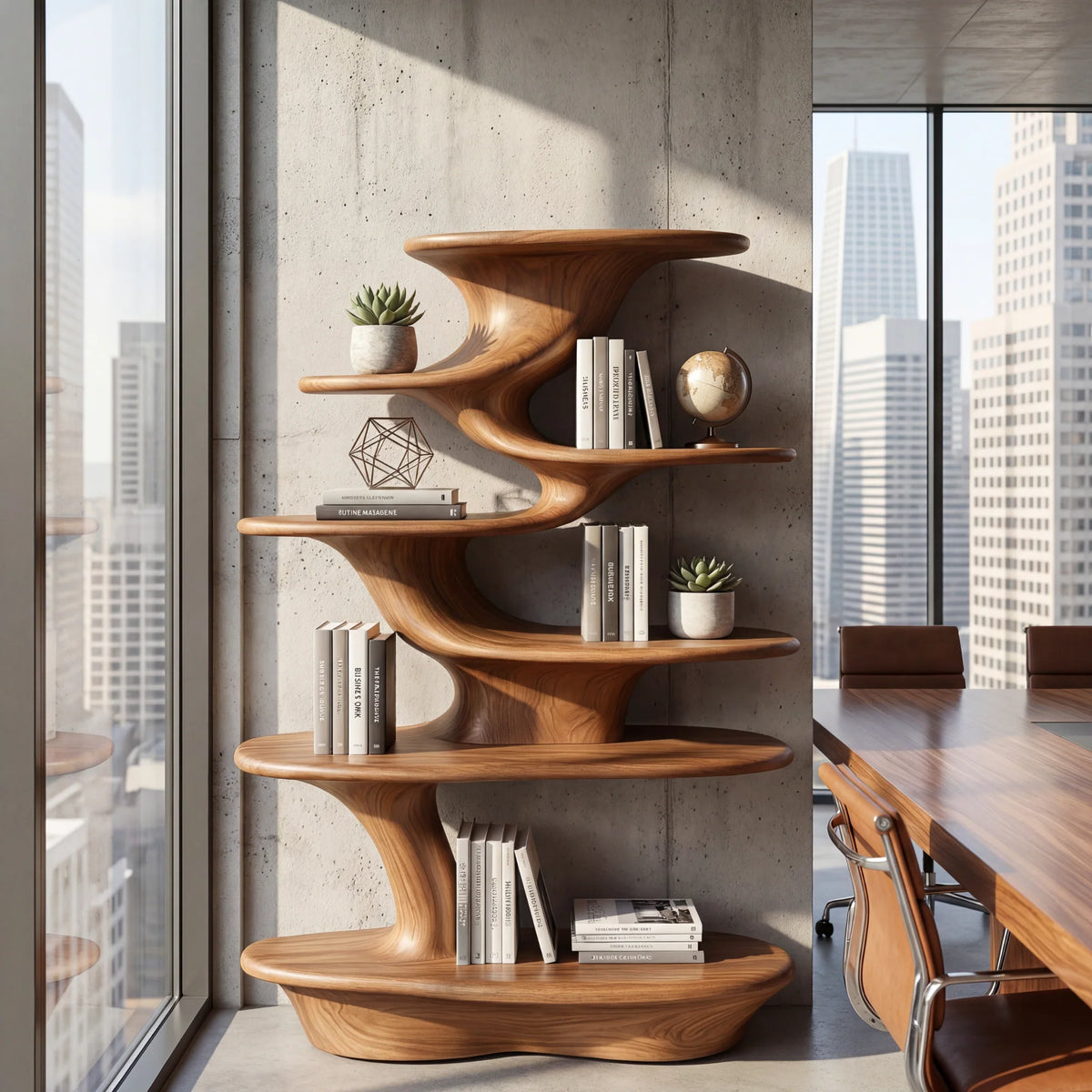 Cascade Form – Sculptural Wood Display Shelf with Tiered Platforms