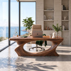 Solid Wood Executive Desk with Sculptural Loop Base