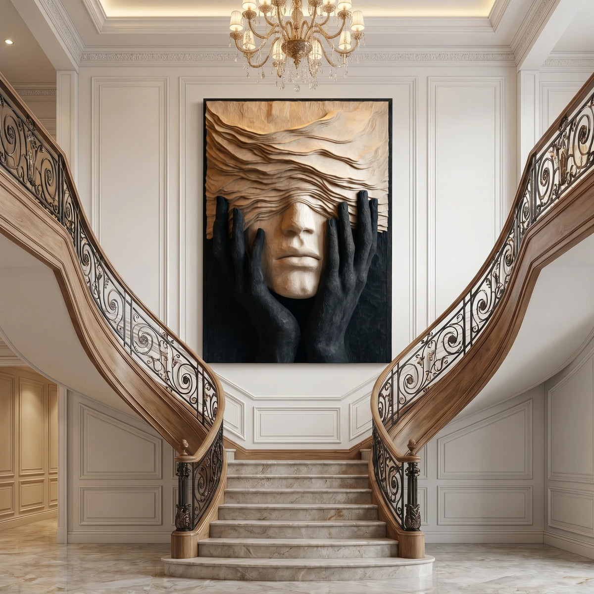 Organic Solid Wood Wall Sculpture with Hidden Face Design – Contemporary Artistic Wall Decor