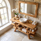 Solid Wood Bathroom Vanity with Sculptural Branch Frame and Open Shelves