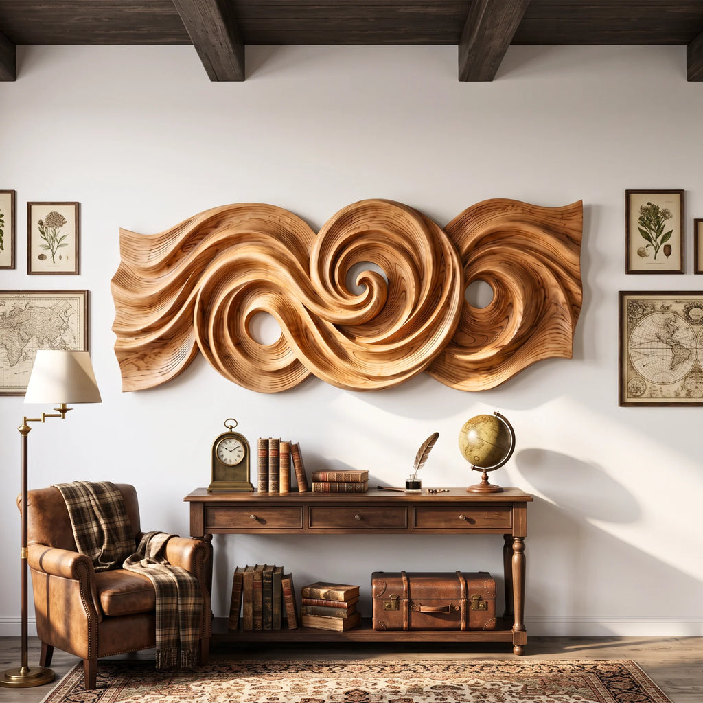 Spiral Tide Solid Wood Wall Sculpture with Organic Flowing Design