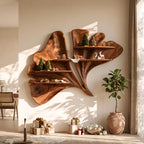 Flowing Leaf Sculptural Solid Wood Wall Shelf