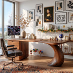 Organic Solid Wood Desk with Curved Leg and Two Drawers