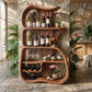 Solid Wood Wine Cabinet with Organic Open Shelves for Dining Room