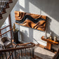 Abstract Wooden Wall Sculpture with Flowing Natural Wood and Black Layers