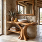 Solid Wood Bathroom Vanity with Organic Trunk Pedestal and Side Shelf Storage