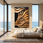 3D Flowing Wave Hand Solid Wood Wall Sculpture – Handcrafted Artistic Decor