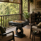 Solid Wood Chess Table with Drawer and Sculptural Pedestal