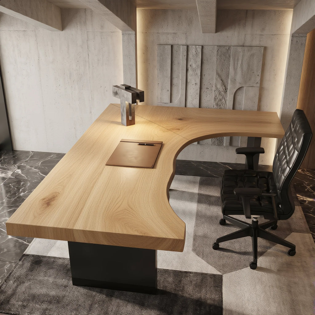 Live Edge Solid Wood Desk with Sculptural Cutout