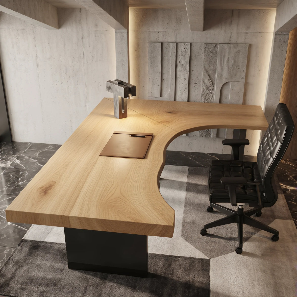 Live Edge Solid Wood Desk with Sculptural Cutout