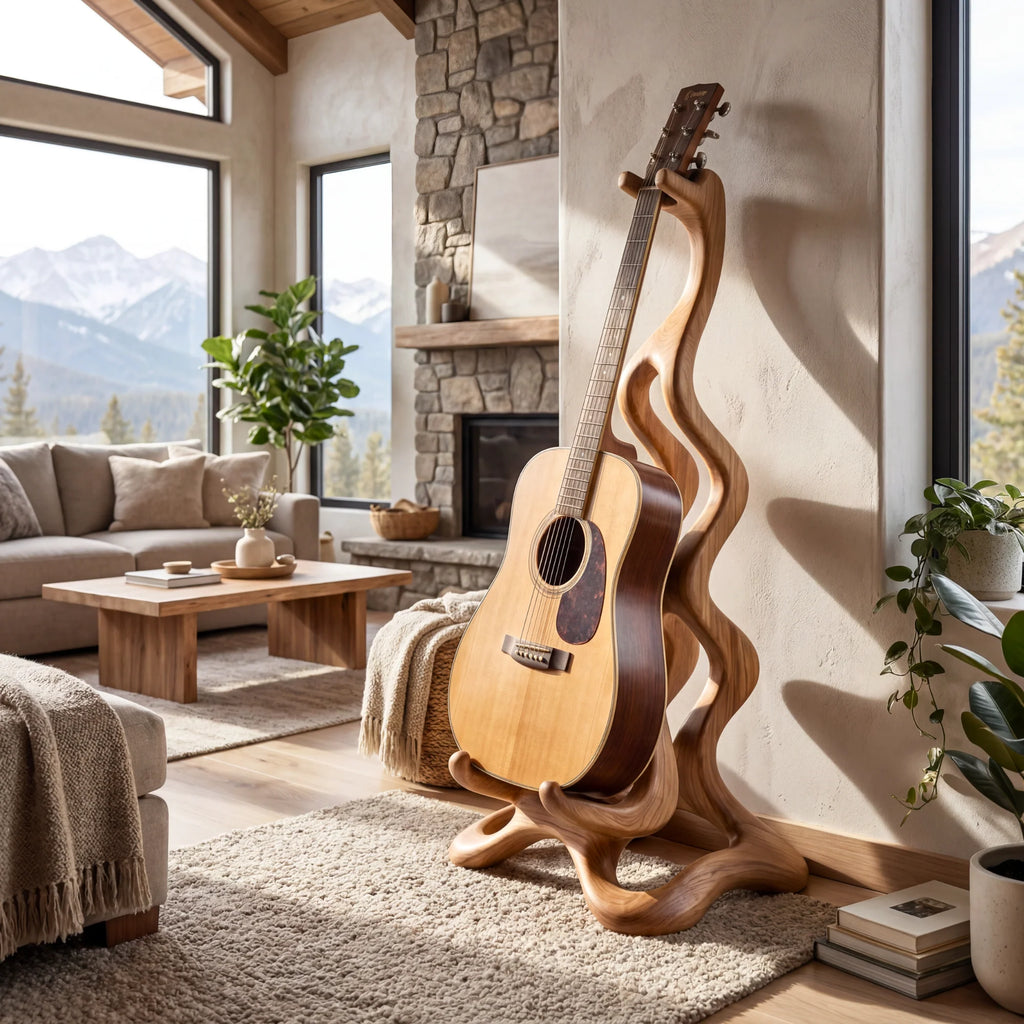 Organic Wooden Acoustic Guitar Display Stand