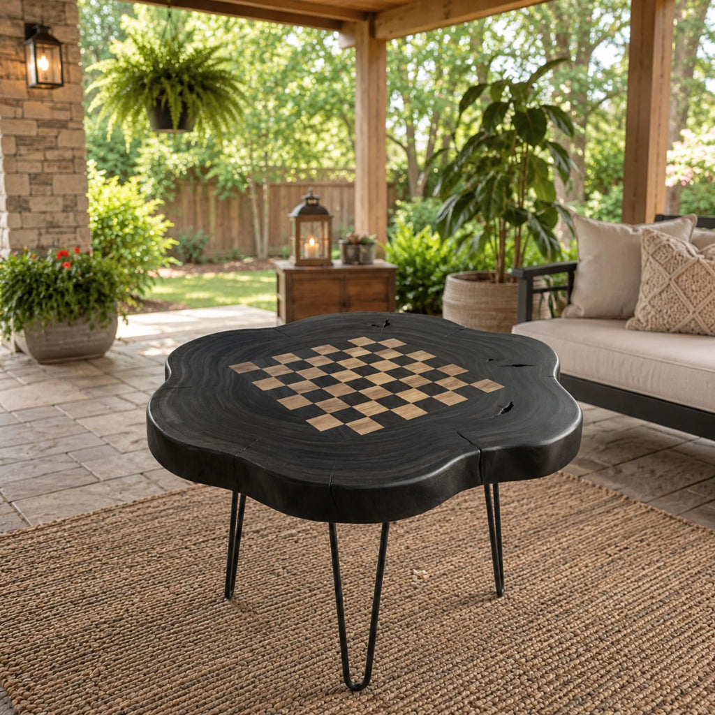 Live Edge Solid Wood Chess Coffee Table