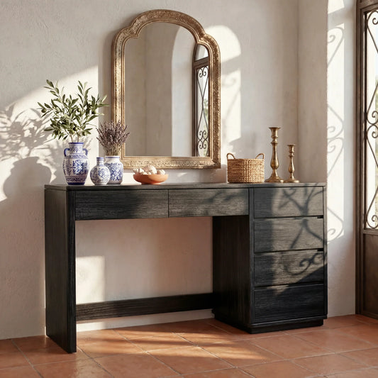 Modern Solid Wood Vanity Table with Side Storage Drawers