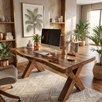 Live Edge Solid Wood Desk with Sculptural X-Shaped Legs – Modern Home Office Desk