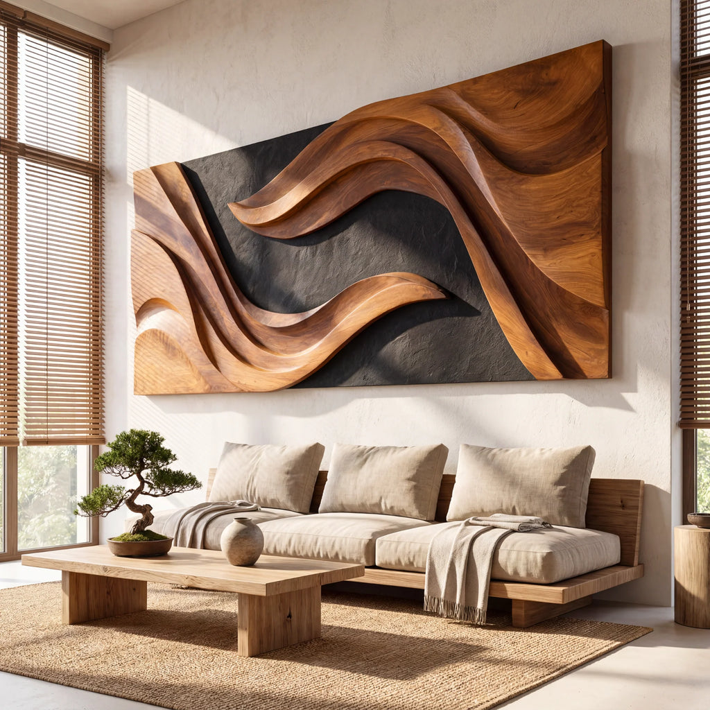 Sculpted Horizon Solid Wood Wall Art Panel – Modern Organic Abstract Sculpture