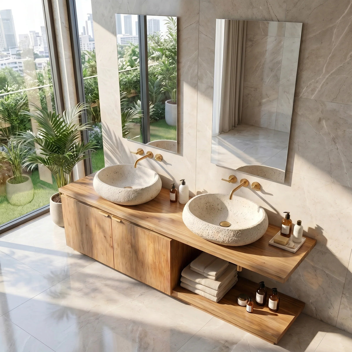 Minimalist Floating Solid Wood Bathroom Vanity Cabinet – Modern Wall-Mounted Design