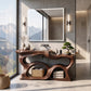 Solid Wood Bathroom Vanity with Sculptural Multi-Arch Design and Integrated Storage