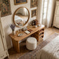 Modern Solid Wood Vanity Table with Rounded Open Shelf and Panel Legs
