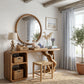 Sculptural Solid Wood Vanity Table with Organic Carved Base and Open Shelf
