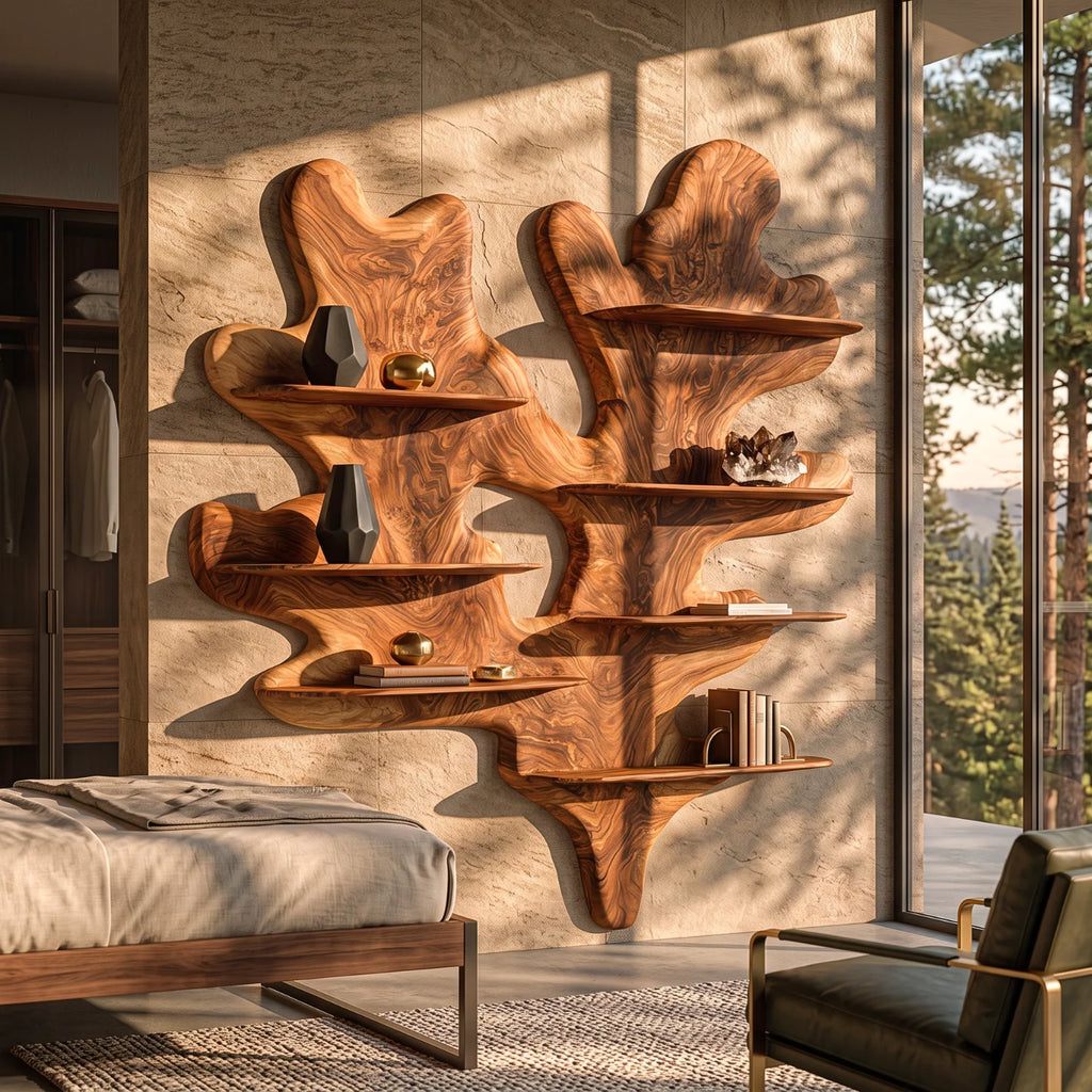 Organic Leaf Sculptural Solid Wood Wall Shelf