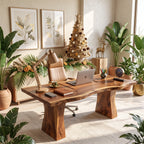 Handcrafted Live Edge Solid Wood Desk with Tapered Pedestal Legs – Modern Executive Desk