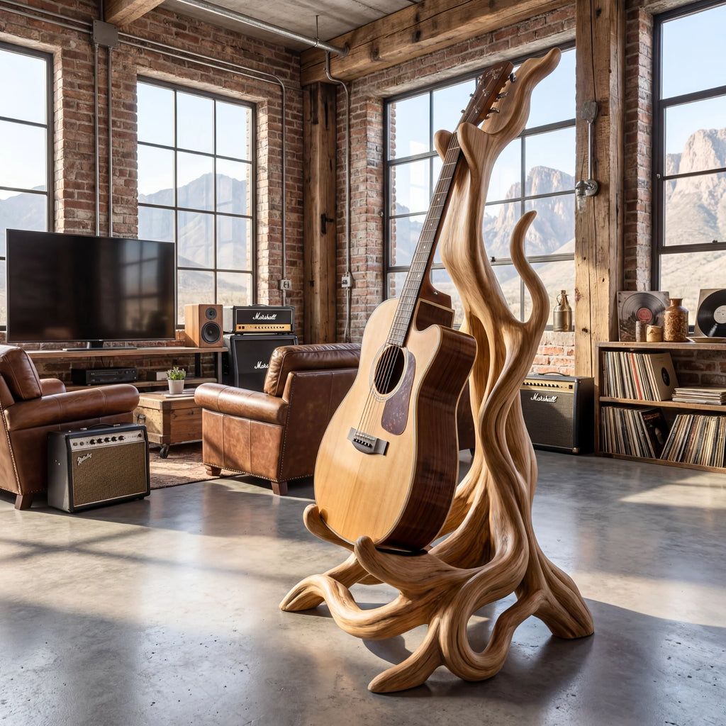 Organic Sculptural Wooden Acoustic Guitar Stand