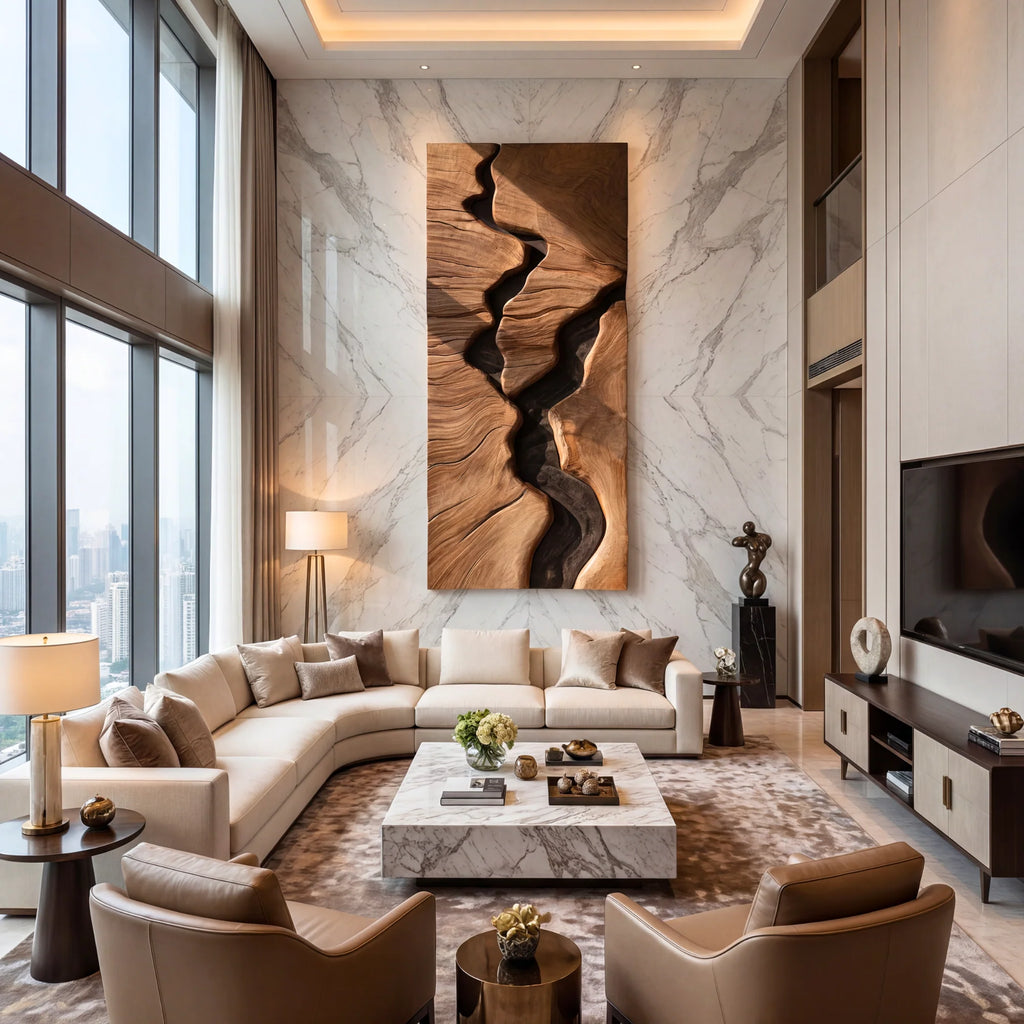 River Canyon Solid Wood Wall Sculpture – Vertical Organic Modern Abstract Art Panel