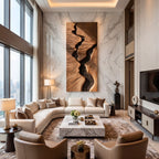 River Canyon Solid Wood Wall Sculpture – Vertical Organic Modern Abstract Art Panel