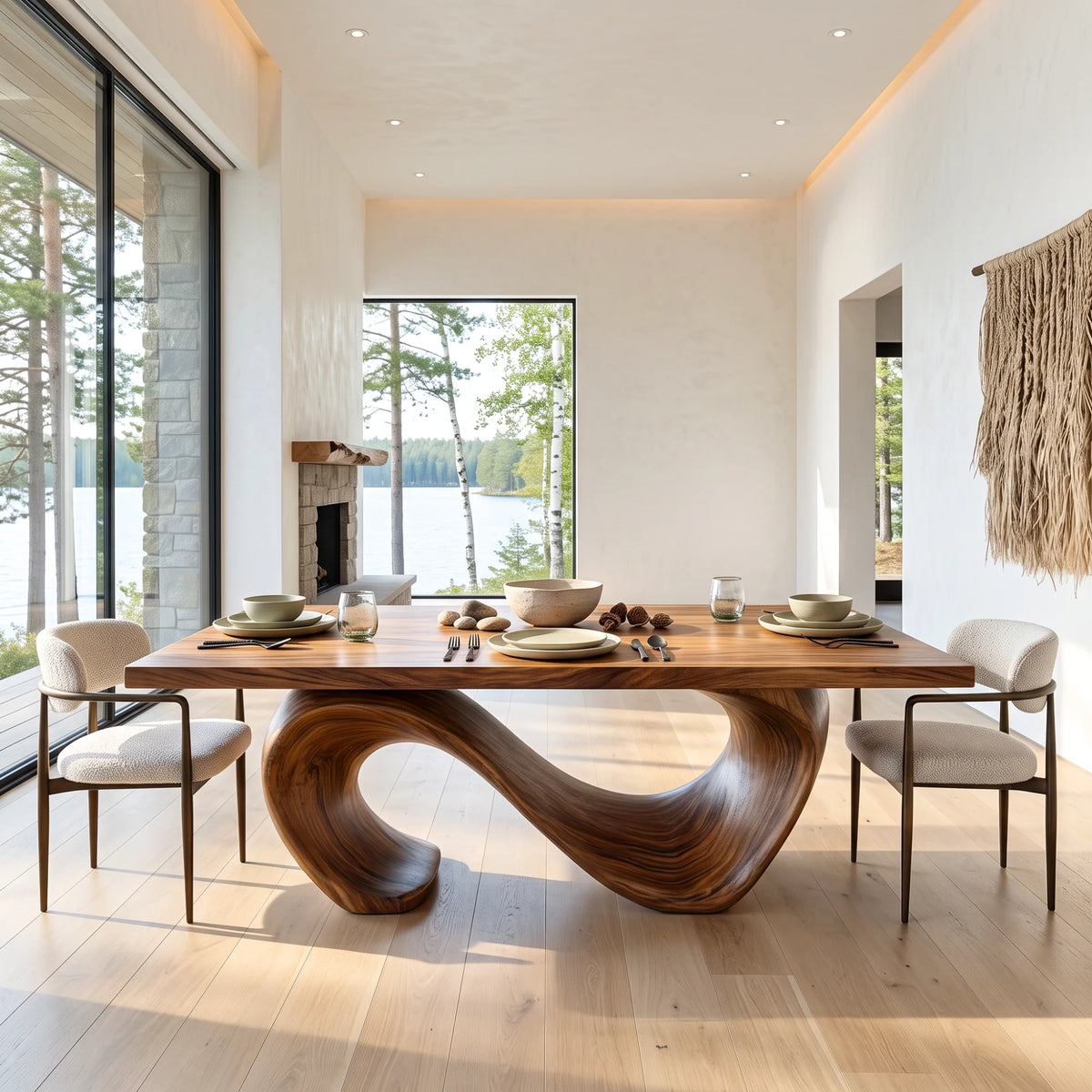Solid Wood Dining Table with Sculptural Infinity Base
