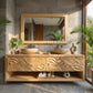 Solid Wood Double Bathroom Vanity Cabinet with Carved Wave Front and Open Storage Shelf