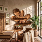 Organic Botanical Solid Wood Floating Wall Shelf