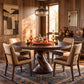 Round Solid Wood Dining Table with Sculptural Twisted Pedestal Base