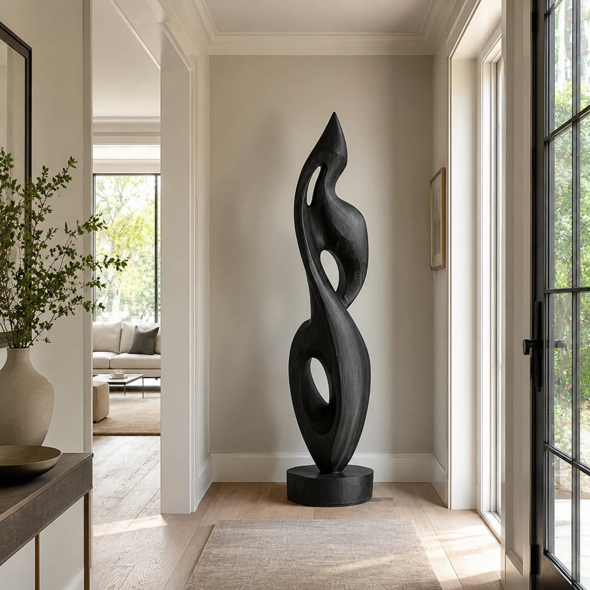Handcrafted Solid Wood Abstract Floor Sculpture – Contemporary Freestanding Art with Flowing Open Design