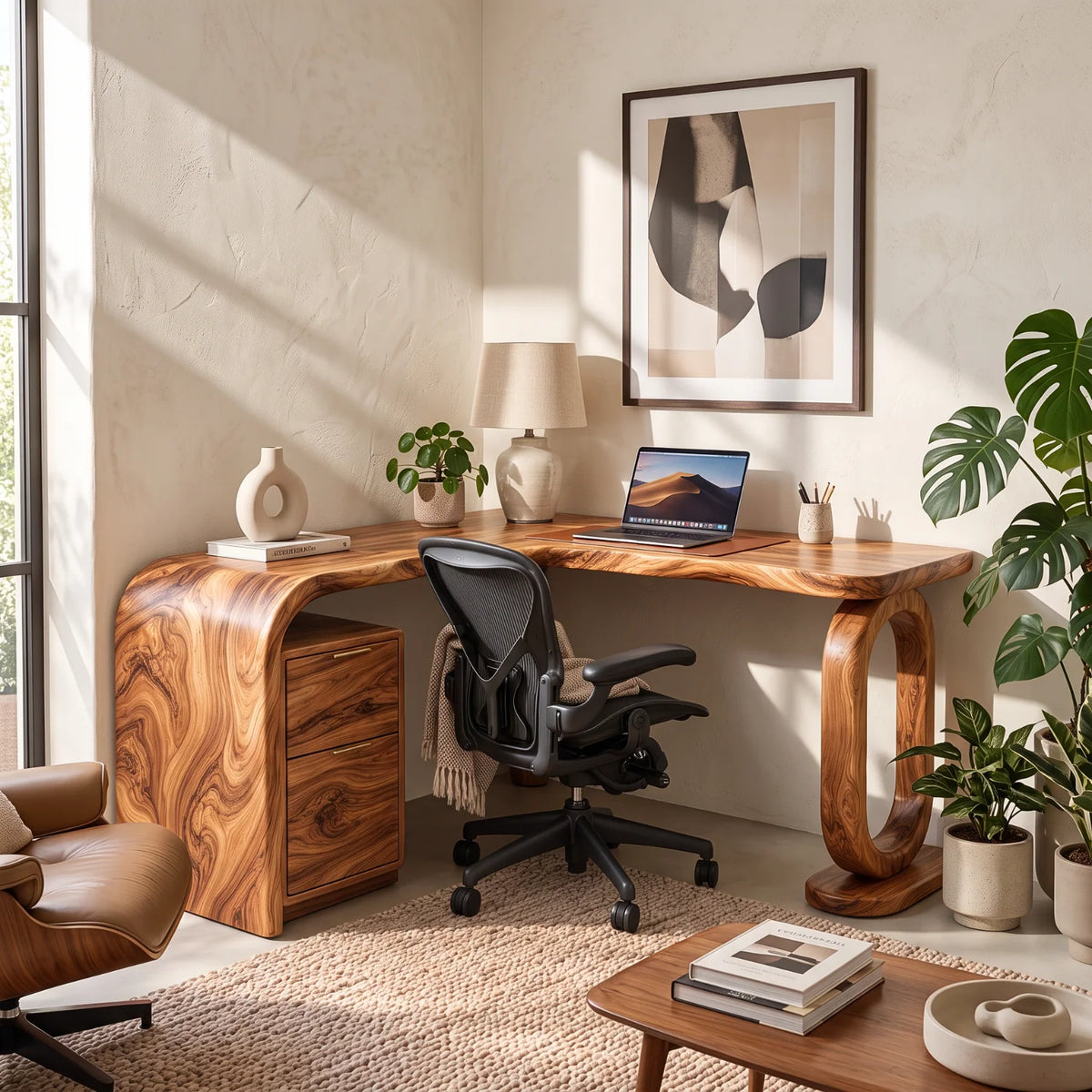 Handcrafted Solid Wood Desk with Loop Leg and Drawers