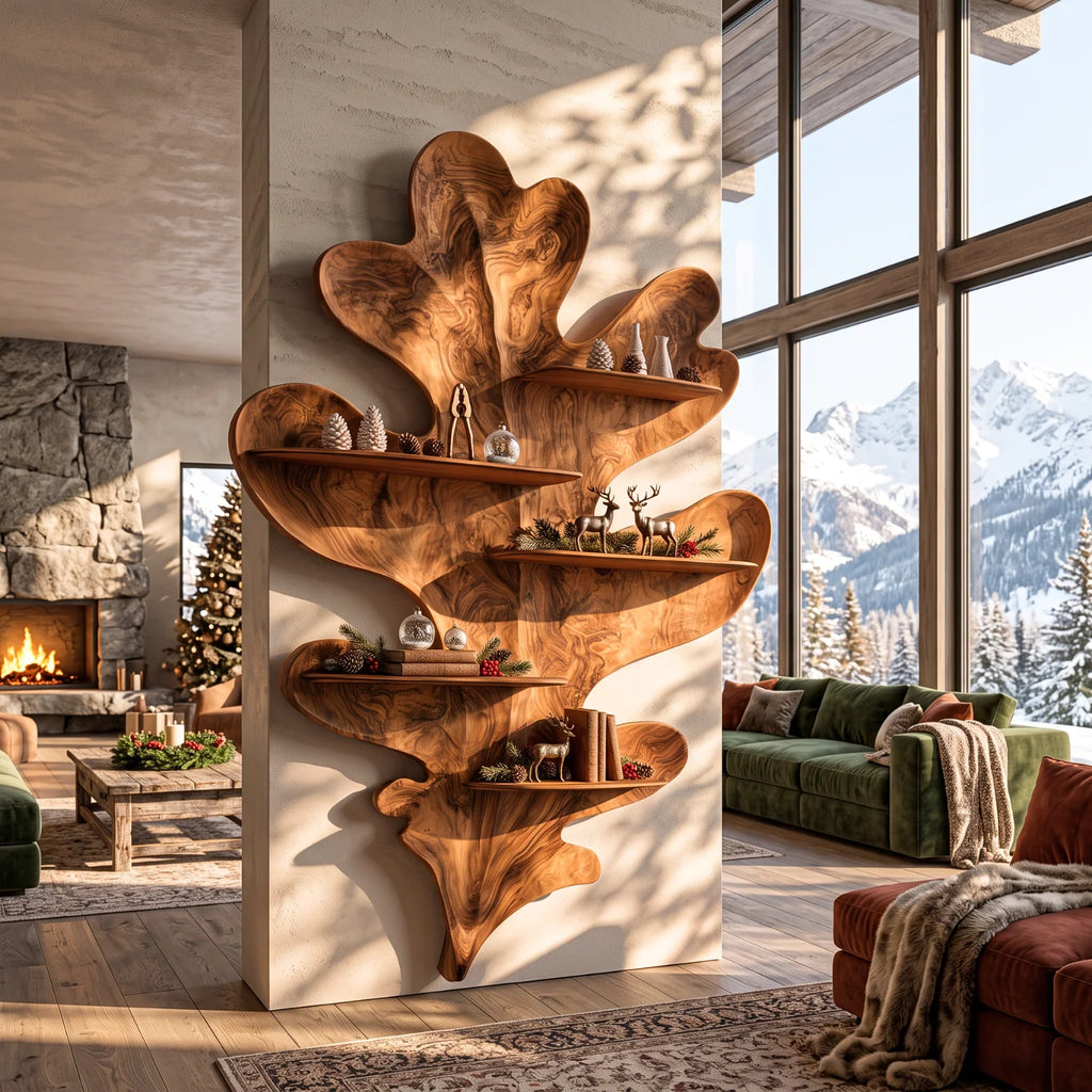 Sculptural Leaf Solid Wood Wall Display Shelf