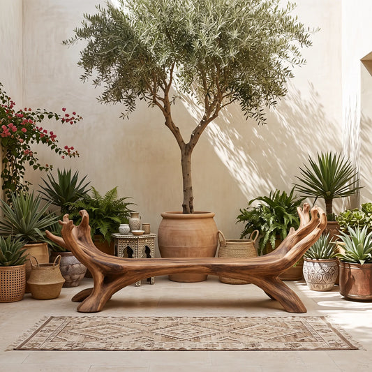 Branch Harmony – Sculptural Solid Wood Garden Bench with Branch-Inspired Frame