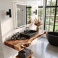 Solid Wood Floating Bathroom Vanity Shelf with Thick Live Edge Slab – Modern Wall-Mounted Wood Shelf