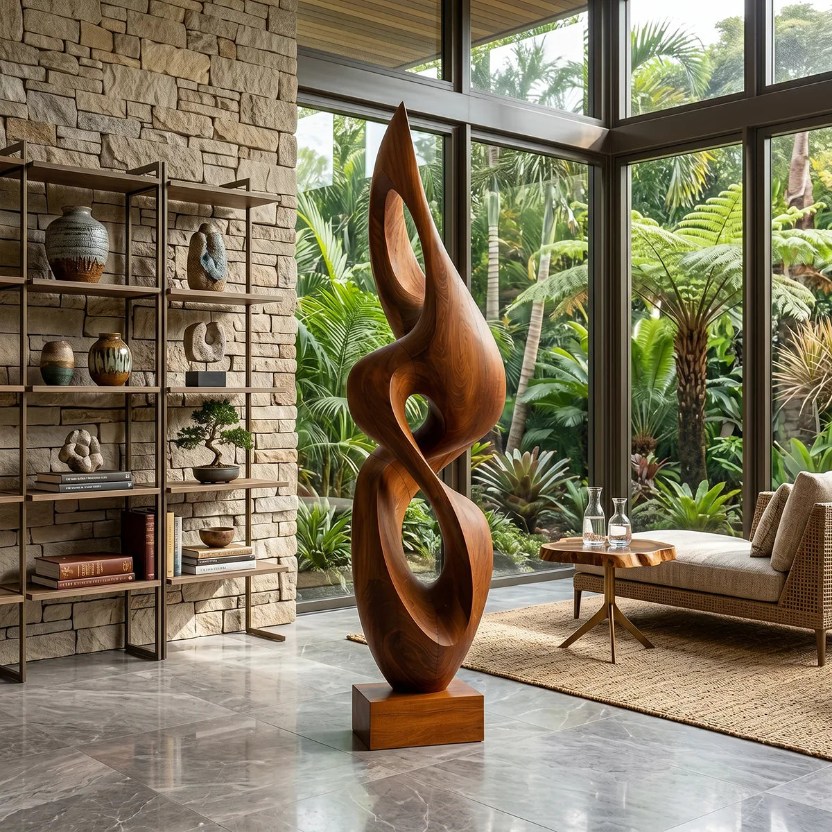 Contemporary Solid Wood Sculpture – Elegant Decorative Accent for Living Rooms and Entryways