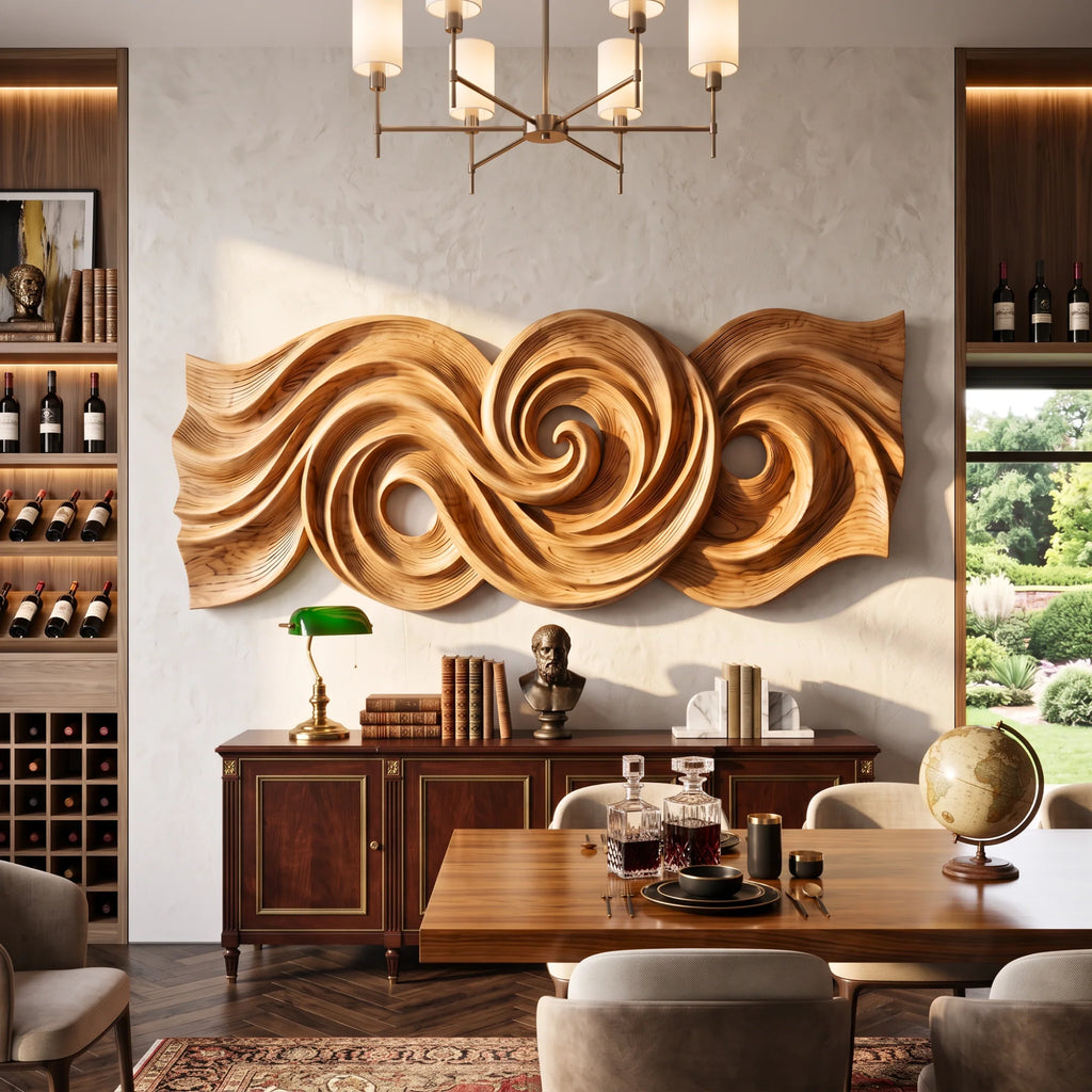Spiral Tide Solid Wood Wall Sculpture with Organic Flowing Design