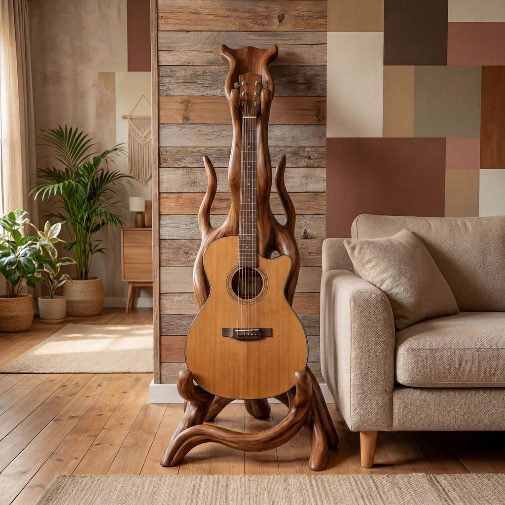 Organic Sculptural Wooden Acoustic Guitar Stand