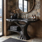Solid Wood Bathroom Vanity with Organic Trunk Pedestal and Side Shelf Storage