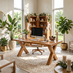 Live Edge Solid Wood Desk with Sculptural X-Shaped Legs – Modern Home Office Desk