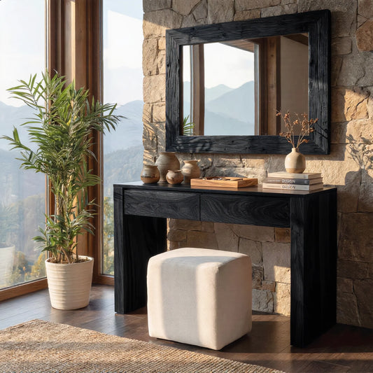 Modern Solid Wood Vanity Table with Dual Storage Drawers