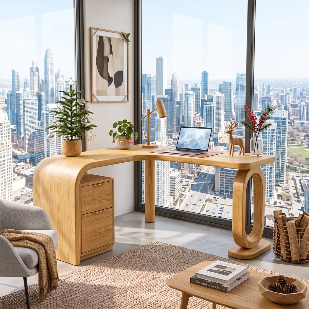 Handcrafted Solid Wood Desk with Loop Leg and Drawers