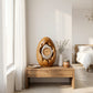 Solid Wood Oval Table Clock with Hollow Sculptural Frame – Modern Decorative Desk Clock