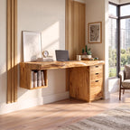 Solid Wood Desk with Drawers and Open Shelf